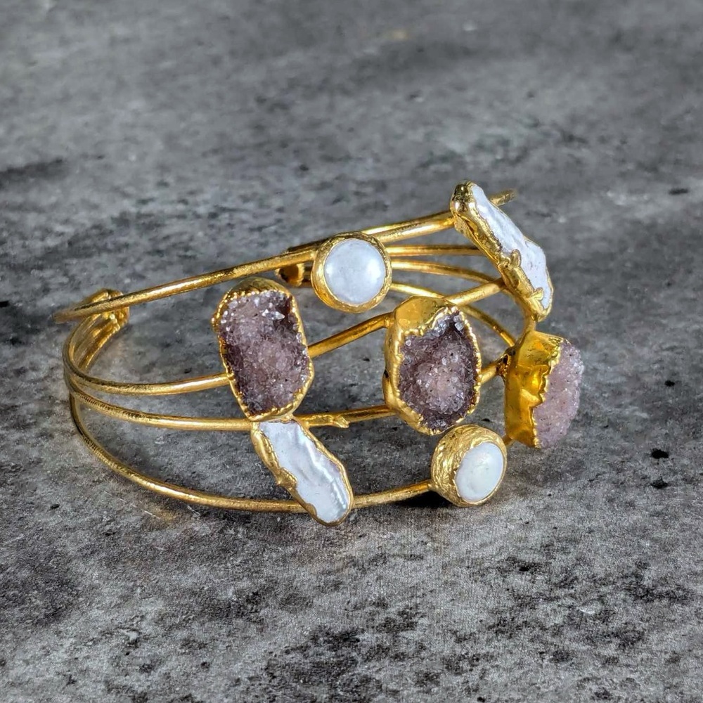 NWT cultured pearl and amethyst cuff - adjustable